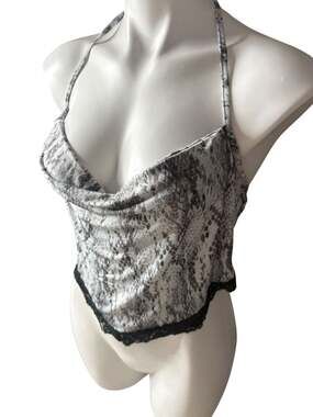 Forever 21 Snakeskin Cowl Neck Halter Top with Lace Trim Size Medium